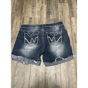 Rue21 Curvy Shorts Womens Sz 13/14 Blue Jean Cuffed Distressed Stretch READ